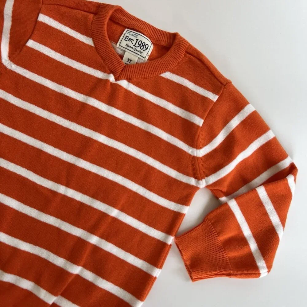 Children's Place Toddler 3T Orange White Stripe Knit Sweater Autumn Fall Festive